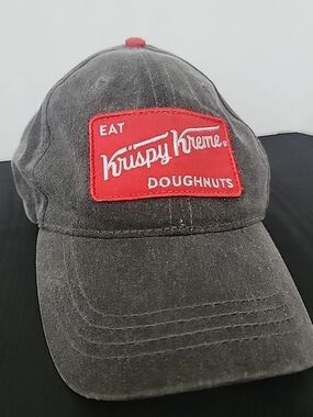 Krispy Kreme Men’s Washed Black Baseball Cap with Red Patch